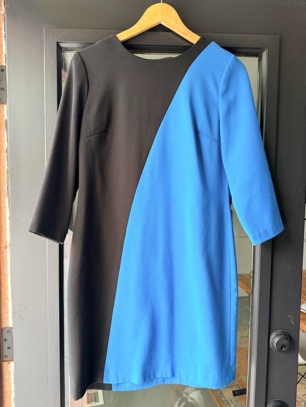 Ann Taylor Black and Blue Diagonal Colorblock Midi Dress